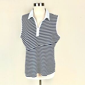 Izod Golf Stripped Collared White & Blue Shirt/Top
